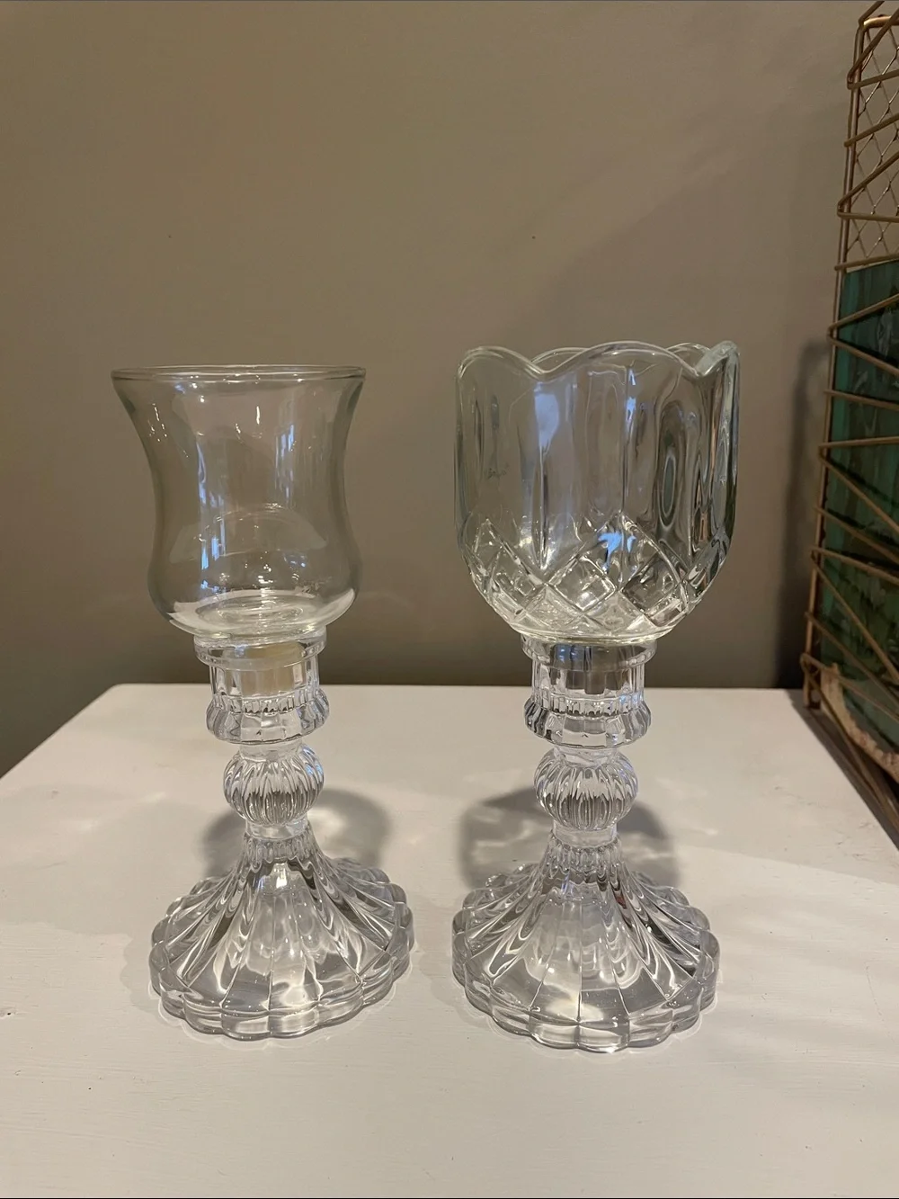 Clear glass candle holders set of 2
